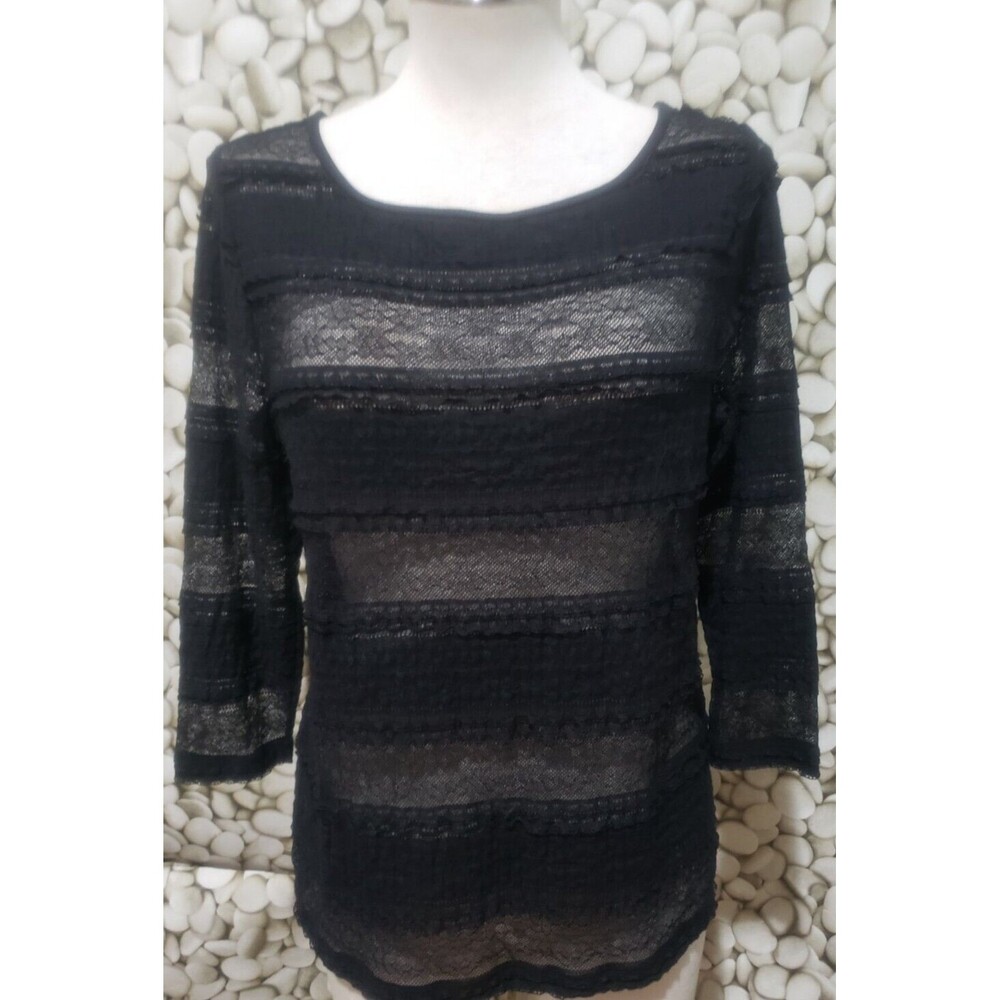 Lauren Ralph Lauren Top Womens Size Medium Black Lace Sheer Shirt Blouse